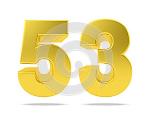 Gold metal number 53 fifty three isolated on white background, 3d rendering