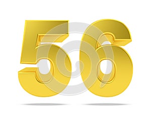 Gold metal number 56 fifty six isolated on white background, 3d rendering