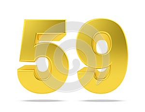 Gold metal number 59 fifty nine isolated on white background, 3d rendering