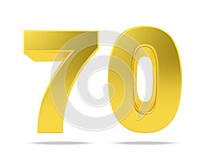 Gold metal number 70 seventy isolated on white background, 3d rendering