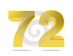 Gold metal number 72 seventy two isolated on white background, 3d rendering