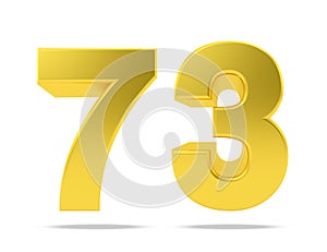 Gold metal number 73 seventy three isolated on white background, 3d rendering