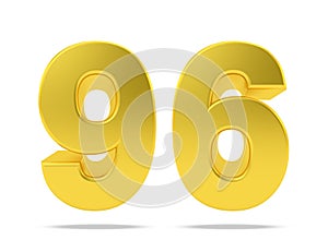 Gold metal number 96 ninety six  isolated on white background, 3d rendering