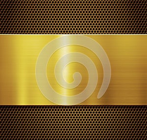 Gold metal plate over comb grate background 3d illustration