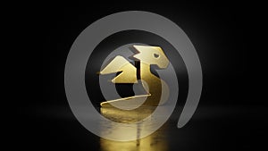 gold metal symbol of dragon 3D rendering with blurry reflection on floor with dark background