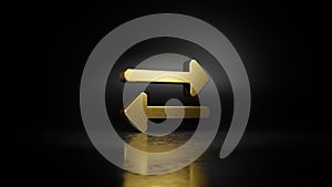 gold metal symbol of exchange alt 3D rendering with blurry reflection on floor with dark background
