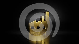 gold metal symbol of factory  3D rendering with blurry reflection on floor with dark background