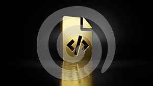gold metal symbol of file code 3D rendering with blurry reflection on floor with dark background