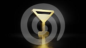 gold metal symbol of glass martini  3D rendering with blurry reflection on floor with dark background