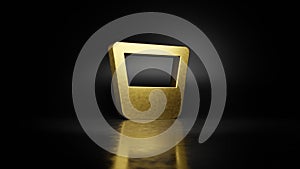 gold metal symbol of glass whiskey 3D rendering with blurry reflection on floor with dark background