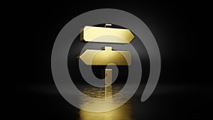 gold metal symbol of map signs 3D rendering with blurry reflection on floor with dark background