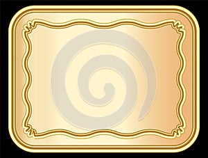 Gold metallic background, photo frame and border isolated on black