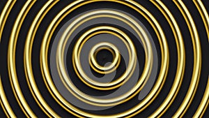 Gold metallic black wavy concentric modern circular radial dynamic abstract background, 3d render seamless looping ripple waves, g