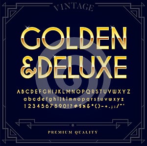 Gold Metallic Font Set. Letters, Numbers and Special Characters