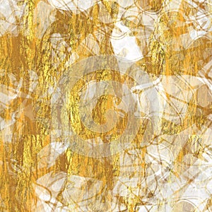 Gold metallic handmade rice paper texture. Seamless washi sheet background with golden blur metal flakes. For modern