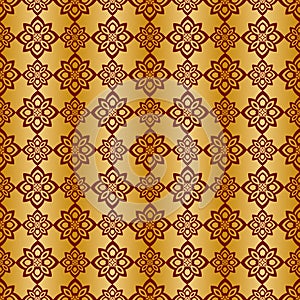 Gold metallic regular seamless pattern. Red design. Luxury background.
