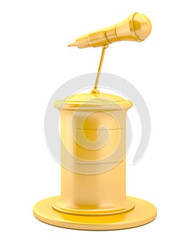 Gold microphone on pedestal