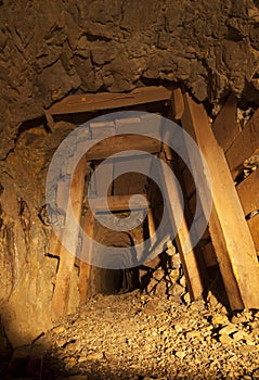 Gold Mine Tunnel with Timbers