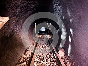 Gold mine wagon railway. digging and mining work