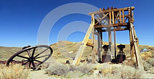 Bodie State Historic Site, Gold Mining Equipment in Desert at Bodie Ghost Town, Mono County, California, USA