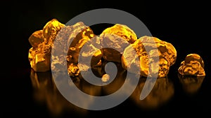 Gold mining. Native gold. Golden nuggets on black background. Business animation