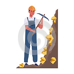 Gold Mining Worker Digging with Pickaxe
