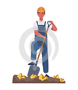 Gold Mining Worker Extracting Nuggets