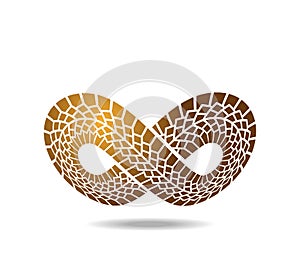 Gold Mobius loop made of gold tire track. Located on the sphere. Skin of snake