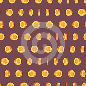 Gold money on color background. Pattern backgrond golden coins Seamless pattern money coins.