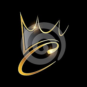 Gold Monogram Crown Logo Initial Letter C