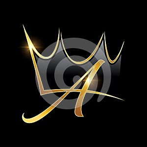 Gold Monogram Crown Logo Initial Letter A
