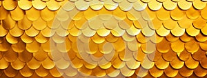 Gold motif tiles texture wall background - abstract cement tile with golden fish scales, Generative AI