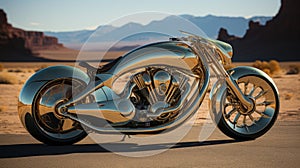 A gold motorcycle in the desert