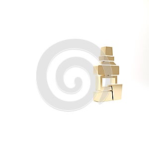 Gold Mouthwash plastic bottle and glass icon isolated on white background. Liquid for rinsing mouth. Oralcare equipment