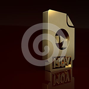 Gold MOV file document. Download mov button icon isolated on brown background. MOV file symbol. Audio and video