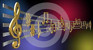 Gold Music Notes On Wavy Lines