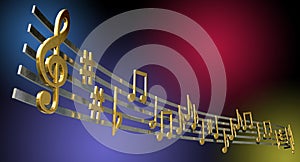 Gold Music Notes On Wavy Lines