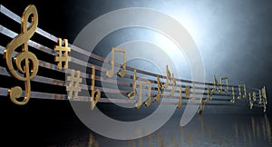 Gold Music Notes On Wavy Lines