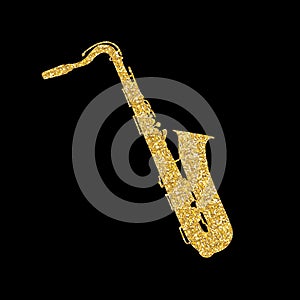 Gold Musical Instrument Saxophone that Plays Jazz Music Direction. Vector Illustration.