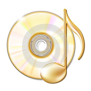 Gold musical note and cd disk