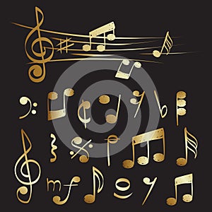 Gold musical note of set vector collection