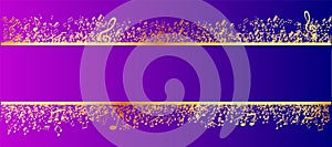 Gold musical notes frame on violet background