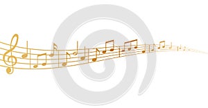Gold musical notes on white background with clef