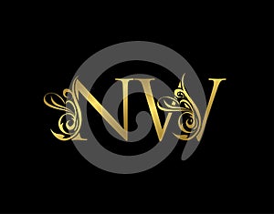 Gold N, W and NW Luxury Letter Logo Icon. Graceful royal style. Luxury alphabet arts logo photo