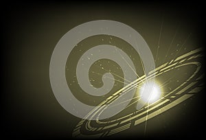 Gold Nebula starburst scatter, digital technology ring concept a photo