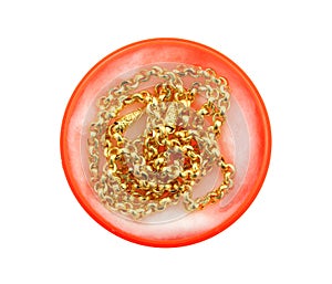 Gold necklace in red box