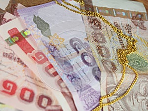 Gold Necklace with Thai Banknotes Money