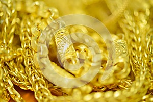 Gold necklaces , bracelets ,Blured and bokeh