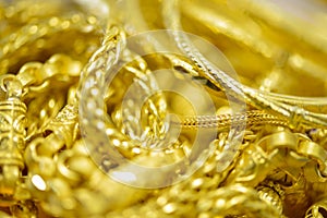 Gold necklaces , bracelets ,Blured and bokeh