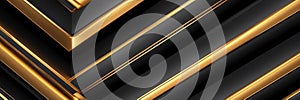 gold neon glowing stripes on black luxury smooth shiny metal ai generated